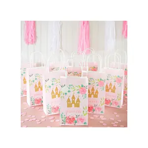 Hot selling Pink Princess Castle Birthday Paper Gift Bags With Handles For Party Favors And Gift Wrapping