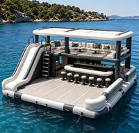 Île flottante gonflable personnalisée avec toboggan et auvent, grande plateforme aquatique pour divertissements marins