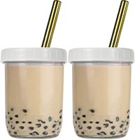 Offre Spéciale 16oz 480ml Boba Thé Smoothies Potable Verre Mason Jar Avec Couvercles de bambou