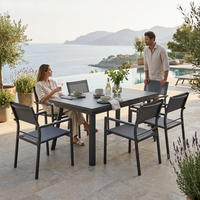 Ensemble de salle à manger d'extérieur moderne 6 places, mobilier de jardin en aluminium avec table extensible en pierre et chaises pour l'école et les parcs
