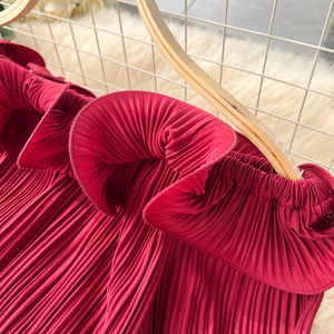 Robe de soirée mi-longue vintage de luxe pour femme, à épaules dénudées, avec volants et décoration plissée, lavable - Product Image 4