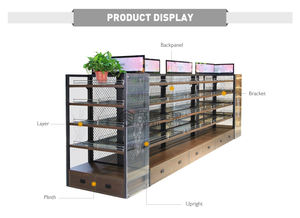 نظام رفوف جوندولا حديث وقوي من المعدن والخشب لمتاجر البقالة - وحدات عرض متينة للبيع بالتجزئة بخمسة أرفف - Product Image 2