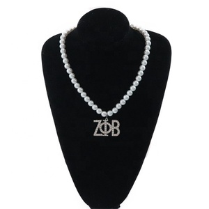 Nuovo greco Zeta PHI Beta Sorority <span class=keywords><strong>collana</strong></span> di <span class=keywords><strong>perle</strong></span> e cristallo strass <span class=keywords><strong>con</strong></span> catena di <span class=keywords><strong>perle</strong></span> per matrimoni e feste - Product Image 2