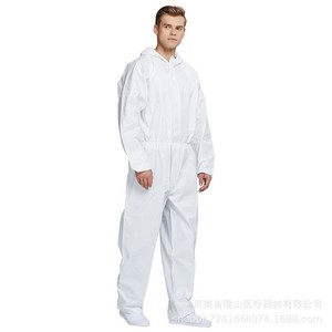 ชุดป้องกันไฮวอกซีแบบชิ้นเดียวแบบใช้แล้วทิ้ง ป้องกันฝุ่นและน้ำได้ทั้งตัว พร้อมฮู้ด สีขาว วัสดุ PP ตะเข็บเชื่อม - Product Image 2