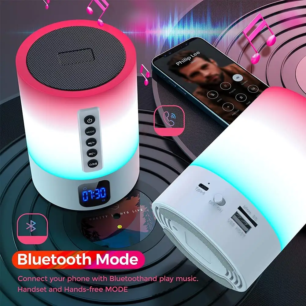 Musky DY29S Amazon Top Verkoper Touch Led Nachtlampje Bedlampje Witte Ruis Luidsprekers Met Rgb Digitale Wekker Speaker
