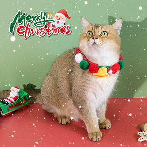 2025 árbol de Navidad bola gato perro <span class=keywords><strong>Collar</strong></span> lindo dibujos animados felpa cuello calentador bordado colorido algodón bola patrón sólido cinta - Product Image 3
