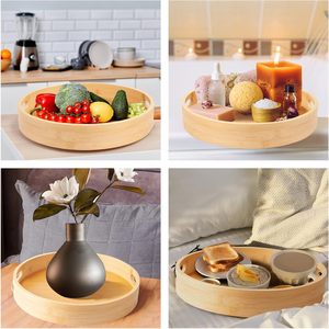 Plateau de rangement multifonctionnel en bambou de 12 pouces à <span class=keywords><strong>rebord</strong></span> haut pour épices, plateau tournant à 360 degrés pour cuisine et salle de bain, vente en gros - Product Image 3