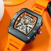 Montre chronographe sport pour homme, boîtier en or rose, cadran ajouré, bracelet en silicone noir, date, montre-bracelet pour homme