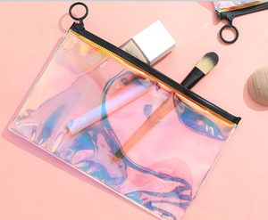 Custom PVC Holographic <b>Makeup</b> Pouch Fashionable Closure Type Cosmetic Zip Bag with Logo Plastic Zipper - Product Image 3