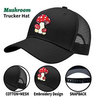 Casquette Trucker Noire avec Broderie Champignon Rouge à Pois, Dos en Maille Respirante, Réglable, pour Activités Décontractées en Extérieur