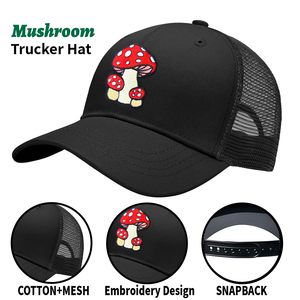 Casquette Trucker Noire avec Broderie <span class=keywords><strong>Champignon</strong></span> Rouge à Pois, Dos en Maille Respirante, Réglable, pour Activités Décontractées en Extérieur - Product Image 1