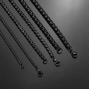 1 Piece 2mm/3mm/4mm/5mm Black Zinc Plated Geometric <b>Box</b> Link Chain Hiphop Curb <b>Necklace</b> Stainless Steel <b>Jewelry</b> Men Gift HODARL - Product Image 3