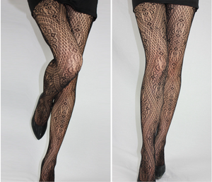 Medias negras de talla grande únicas, diseño de pantimedias sexis con flores de encaje de rejilla, de tamaño grande, para hombre y mujer - Product Image 6