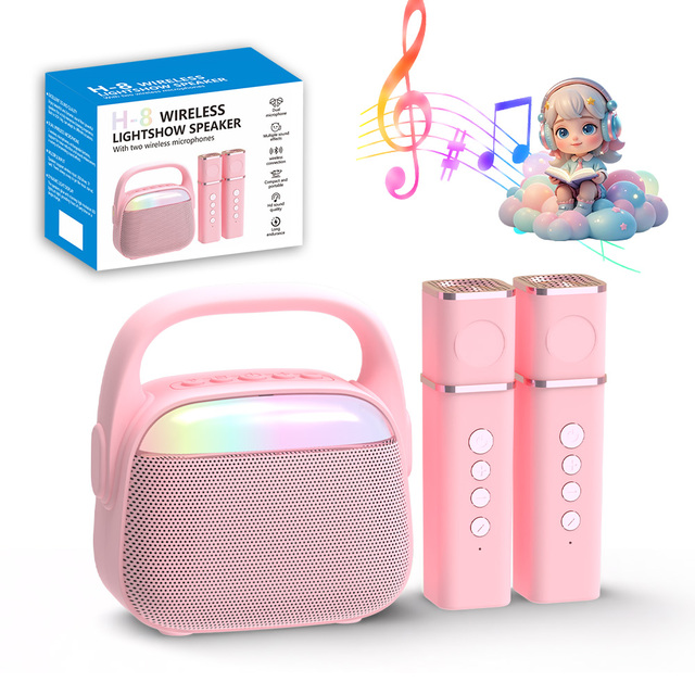 Large Battery Smart Speaker RGB Light Mini Karaoke Machine Cartoon Gift Kids Story Player with Wireless Microphone