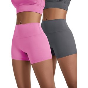 Shorts de sport pour femmes, taille haute, style cycliste, en Spandex, sans couture avant, pour yoga, gym, course et exercice, doux, lot de 2 - Product Image 1