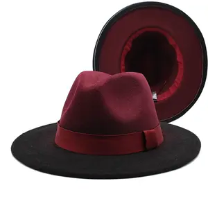 x20811 winter ombre wool felt fedora 58cm gradient painting wide brim jazz hat with ribbon women party fedora
