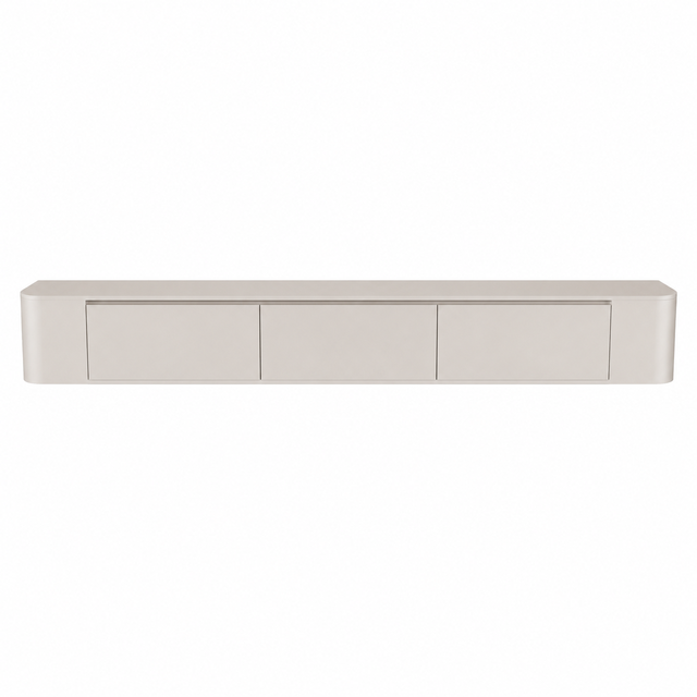 Minimalist Japandi Floating Wall Mounted TV Cabinet Round Corner Hanging TV Console Unit Hidden Storage TV Stand for Living Room