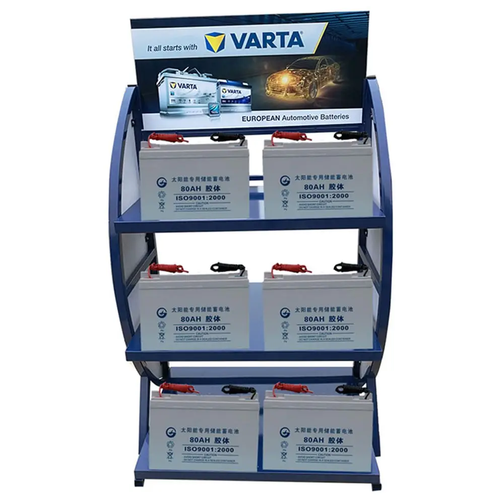 Retail Free Standing Metal 3-Tiers Heavy Duty Shelf Automotive Car Battery Display Stand Rack