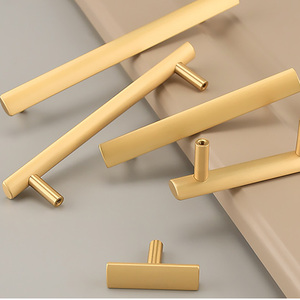 Juego de tiradores y palancas rectas de latón macizo dorado para muebles de dormitorio, <span class=keywords><strong>cocina</strong></span>, armarios y cajones - Product Image 4