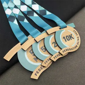 Hot Sale Manufacture Custom Bamboo Wood Wooden Metal Sports Medal