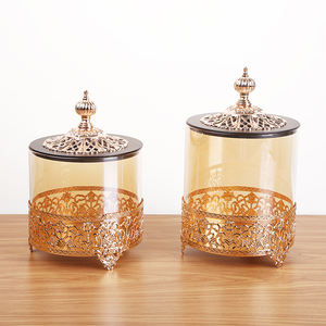 Color ámbar hotel europeo decoración de vidrio muebles de frascos de vidrio con soporte de metal - Product Image 3