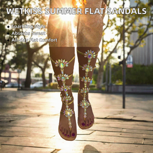 Maker Cheap Wholesale Big Size Summer Flat Thong Flipflop Knee High Gladiator Crystal Light Weight Breathable - Product Image 2