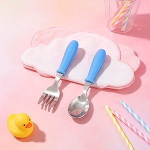 Ensemble de couverts légers en acier inoxydable avec manche en plastique, durables, pour enfants, idéaux pour les tout-petits, les voyages et le petit-déjeuner, compatibles lave-vaisselle - Product Image 2