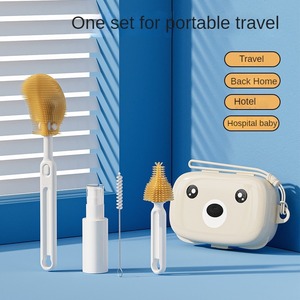 Spazzola per bottiglie in silicone con scatola portaoggetti per un comodo trasporto in viaggio; spazzola per cannucce e spazzola per tazze con scolapiatti - Product Image 1