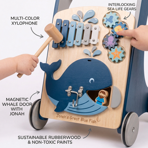 Andador de Madera con Diseño de Ballena Jonah, Juguete Educativo Montessori para Bebés y Niños Pequeños, Regalo - Product Image 3