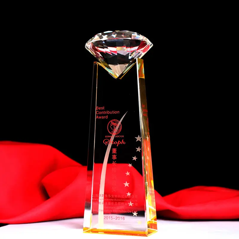 Op Maat Gemaakte Logo Gegraveerde Diamant Vorm Kristal Award Trofee