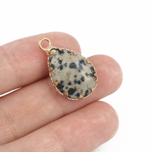 Colgante de piedra de jaspe dálmata natural, abalorios de moda chapados en oro para collar, fabricación artesanal de joyería - Product Image 5