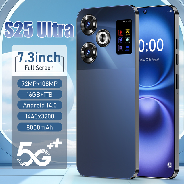2025 New S25 Ultra 5g Smartphone Metal Integrated Frame 7.3'' Display 8000mAh Smartphone Zero - Light Face Unlock Mobile Phone