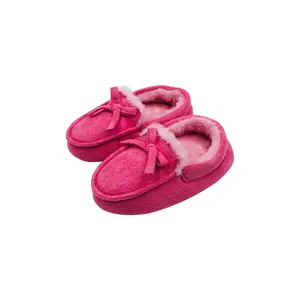 Fluffy Bow Decoration Indoor Moccasin Shoes Slippers for Baby Wholesale Cheap Pink Baby Winter Shoes Girls