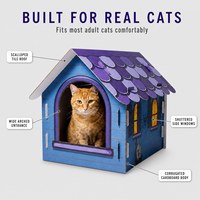 Maison pour chat de style cottage en carton, intérieur spacieux et confortable, porte en arche, toit en bardeaux, pour chats adultes, vente en gros, fourniture d'usine