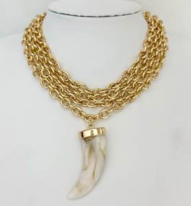 Collar de Cadena de Moda Punk Lunar, Collar de Aleación con Diseño Geométrico de Lobo, Accesorios, Colgante de Diente Blanco - Product Image 4