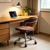 Chaise de bureau pivotante réglable CARLFORD Home Luxury à dossier mi-haut en tissu sergé, design moderne en fausse fourrure pour la maison ou le bureau