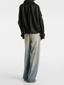 Giacca Corta da Motociclista da <span class=keywords><strong>Donna</strong></span> in <span class=keywords><strong>Vera</strong></span> <span class=keywords><strong>Pelle</strong></span> di Pecora Tinta Unita Autunnale con Collo alla Coreana Antivento Vestibilità Comoda Casual e alla Moda - Product Image 6