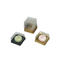 Boîtes à pâtisserie miniatures très vendues en gros, boîtes carrées pour desserts, mochi, emballages en plastique, boîte individuelle pour gâteau de lune doré avec couvercle transparent