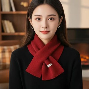 Knitted <b>Wool</b> Short Scarf Solid Color Collar Warm Cross Scarf Neutral Gender Autumn Winter Wear - Product Image 1