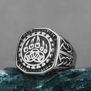 Anillo de Garra de Oso Vikingo de Acero Inoxidable, Anillo de Sello Nórdico con Nudo Celta, Runa Totem, Anillo con Brújula de Odín, Anillo de Dedo con Runa Triangular - Product Image 4