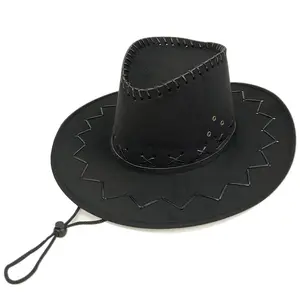 Vintage Windproof rope Western Cowboy hat men's shade large brim Knight Hat wholesale