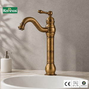 Robinet de lavabo en laiton antique, col de cygne, monocommande, haut, style victorien vintage pour salle de bain - Product Image 1