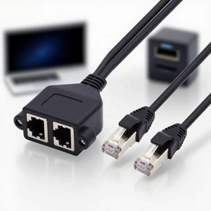 Adaptador divisor <span class=keywords><strong>Ethernet</strong></span> de doble puerto sin esfuerzo <span class=keywords><strong>Cable</strong></span> de extensión blindado RJ45 8P8C Cat6 para enrutador PC y <span class=keywords><strong>TV</strong></span> - Product Image 1