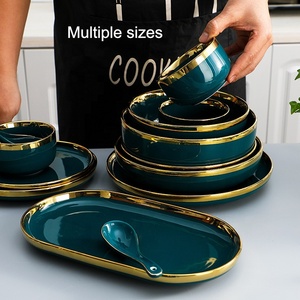 Platos DE BODA personalizados verde pavo real, juego de vajilla de cerámica de porcelana hecha <span class=keywords><strong>a</strong></span> <span class=keywords><strong>mano</strong></span>, vajilla - Product Image 5