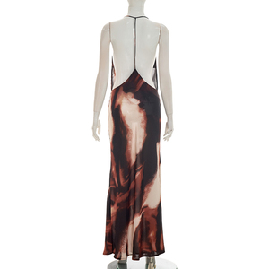 Viviblook Y26DS130 Nouvelle Robe Longue d'Été pour Femme, Sans Manches, Col Basse, Dos Nu, Imprimée Patchwork, Style Plage Halter - Product Image 3