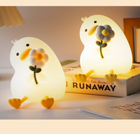 Veilleuse LED en silicone souple en forme de canard fleuri, rechargeable, à commande tactile, blanc chaud, intensité réglable, silicone de qualité alimentaire, pour chambre moderne