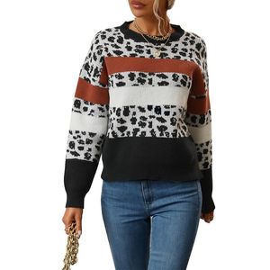 Maglioni invernali lavorati a <span class=keywords><strong>maglia</strong></span> da <span class=keywords><strong>donna</strong></span> con colletto unico colore autunno e leopardato - Product Image 1