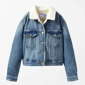 Jaket Denim Anak-anak Mode Kustom OEM Mantel Jins Bantalan Musim Dingin untuk Anak Laki-laki