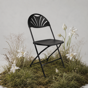 Black Folding <b>Garden</b> <b>Chair</b> Metal Frame Plastic Seat Minimalist Design Outdoor Use Tapered Legs Waterproof <b>Stackable</b> - Product Image 1