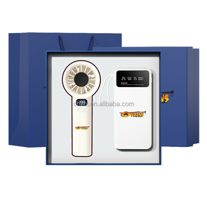 Custom Logo Office Business Anniversary Gift Set Luxury Promotional Fan and Power Bank with Corporate Logo